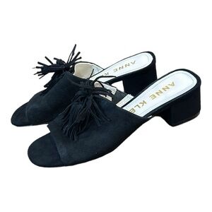 Anne Klein Salome Tassel Mule Suede Sandals Black Size 7.5